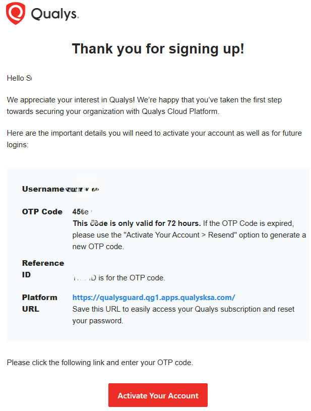 Qualys username and password