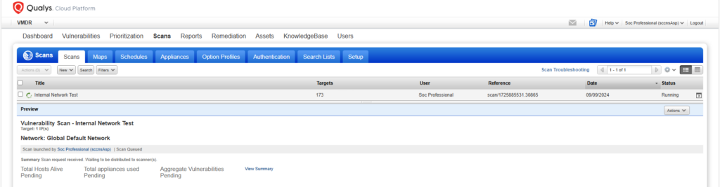qualys dashboard scan running