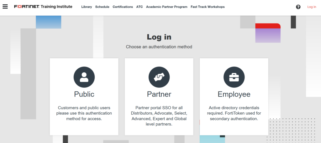 Fortinet Training Institute Log in Portal updated